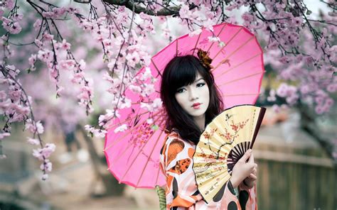 Download Japan Girl With Cherry Blossoms Wallpaper