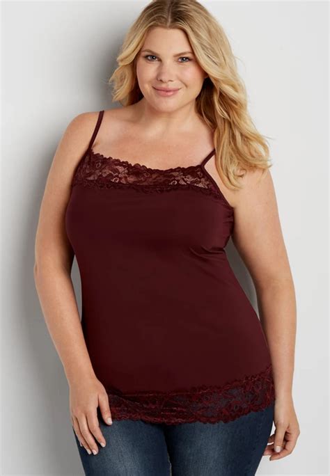 Plus Size Lace Trim Cami In Mulberry Red Maurices