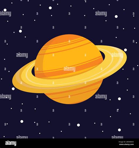 Saturn Planet In Dark Space Vector Cartoon Illustration Of Planet