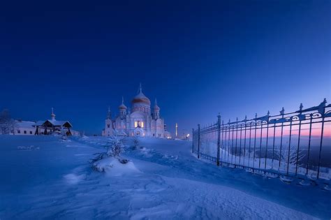 Winter Snow Sunset The Fence Temple Russia Path Perm Krai White