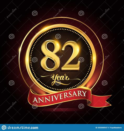 82nd Years Celebration Anniversary Logo With Golden Ring And Red Ribbon