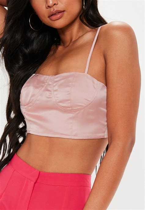 Pink Satin Cupped Bralet Missguided