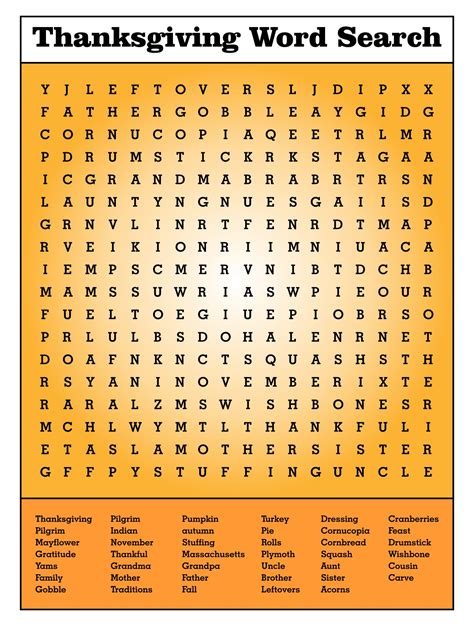 Word Search For Thanksgiving Printable