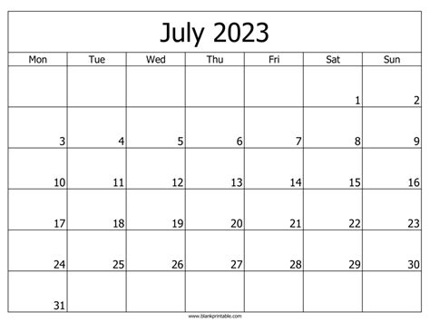 July 2023 Calendar Printable With Federal Holidays And Observances