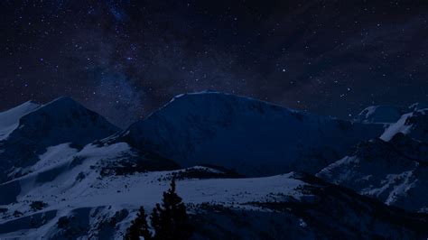 Wallpaper Id 13700 Mountains Starry Sky Night Snowy 4k Free Download