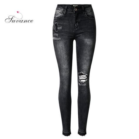 Suvance Stretchable Holes Ripped Cotton Spring Fashion Pencil Jeans Quality Material Women