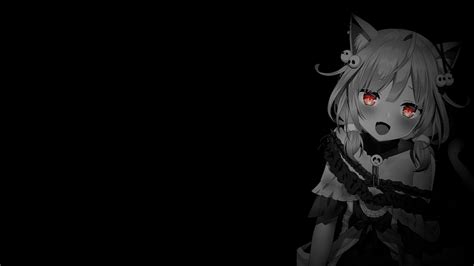 Anime Girls Dark Background Black Background Cat Girl Selective Coloring Uruha Rushia Cat