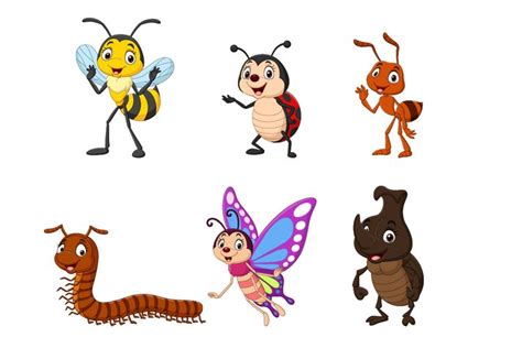 Set Of Six Cartoon Insect Character