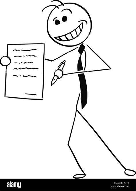 Cartoon Vector Illustration Of Sleazy Smiling Stick Man Businessman