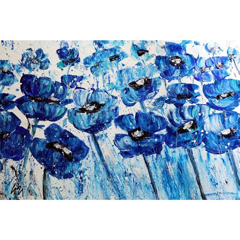 Blue Flowers White Large Canvas Original Painting Art By Luiza Etsy