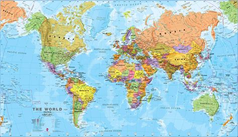 Medium World Wall Map Political Paper Single Side Lamination