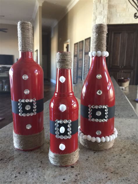 Santa Suit Wine Bottles Painted By Liz C Holiday Wine Bottle Crafts