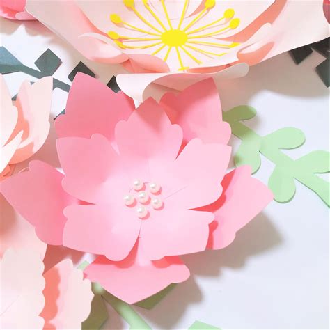 Pink Light Pink Giant Paper Flowers With Light Green Dark Etsy