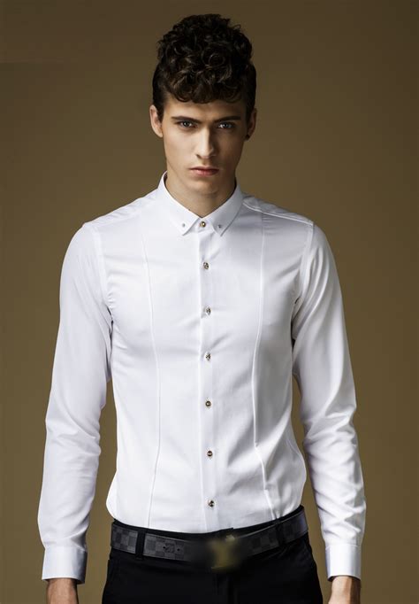 Pilaeo Stud Collar White Button Down Shirt With Golden Buttons