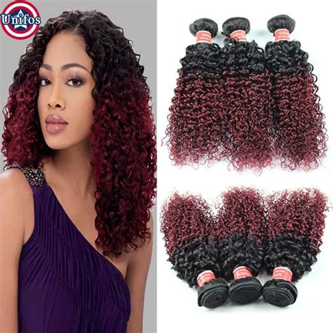 1b Burgundy Brazilian Virgin Hair Ombre Hair Extensions 2 Tone Curly Human Hair Weave Brazillian