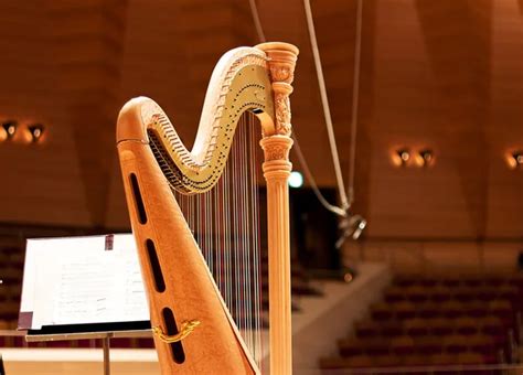 Harp In A Large Concert Hall Musical Instrumentthe Concert Harp Stock