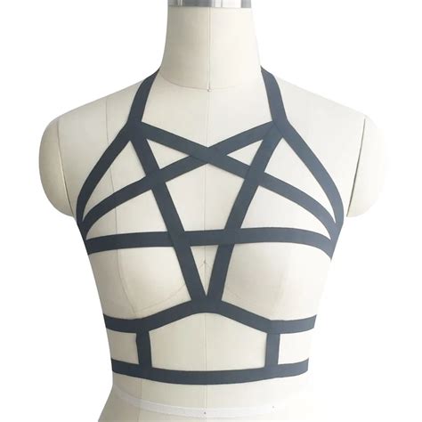 pentagram harness goth sexy tops halter harness bra bondage lingerie black body harness belts