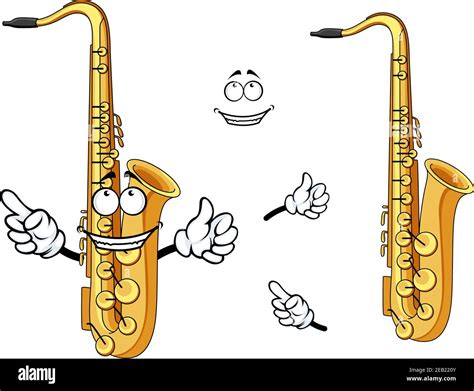 Side View Of A Happy Cartoon Saxophone Instrument Character With A