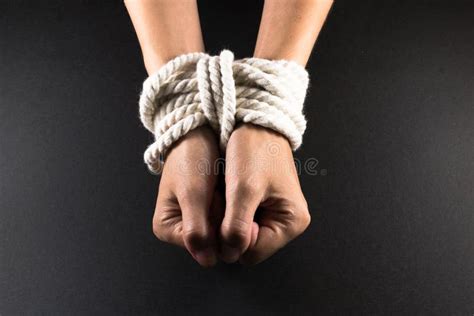 Female Hands Bound In Bondage With Rope Stock Photo Image