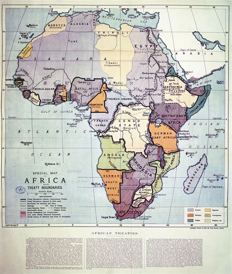 Map Of Africa Showing Treaty Boundaries 1891 Colour Lithograph