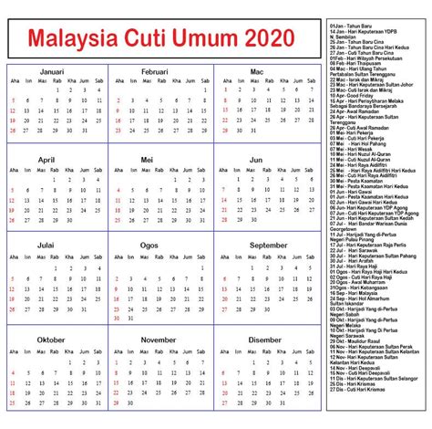 Cuti Umum Kalendar 2020 Malaysia ️