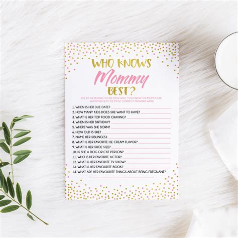 Elephant theme mommy or daddy game sheet. Pink Who Knows Mommy Best Printable, Baby Shower Games ...