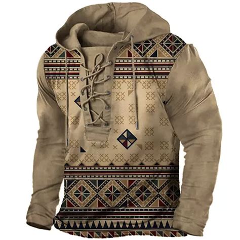 Mens Unisex Pullover Hoodie Sweatshirt Pullover Tribal Graphic Prints