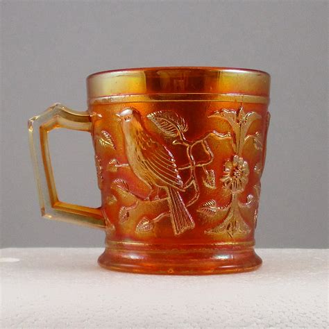 Antique Imperial Marigold Robin Carnival Glass Mug Carnival Glass
