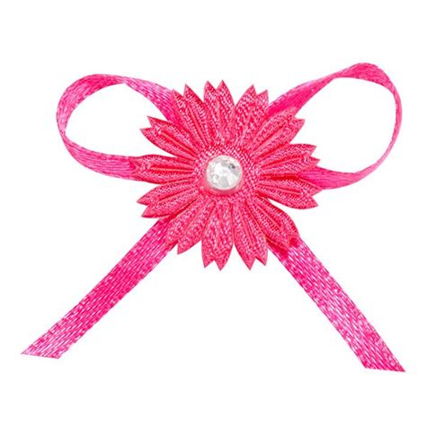 12 Hot Pink Self Adhesive Diamante Flower Bows Favour This