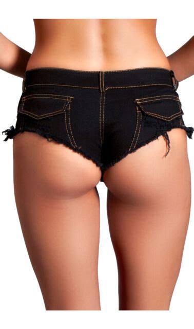 Cut Off Jean Shorts Low Rise Mini Frayed Cheeky Back Button Fly Denim