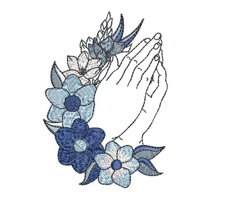 Praying Hand With Flowers Machine Embroidery Design Etsy