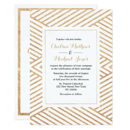 An Elegant Wedding Card With Gold Foil On The Front And Bottom