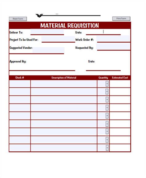 Free 40 Sample Requisition Forms In Excel Pdf Ms Word