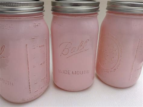 Pink Painted Quart Mason Jars Set Of 3 Shabby Chic And Etsy