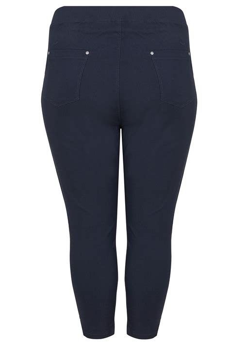 Navy Blue Bengaline Cropped Pull On Trousers Plus Size 16 To 36 Yours Clothing