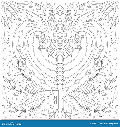 Fantasy Flower Key Adult And Kid Coloring Page In Stylish Vector