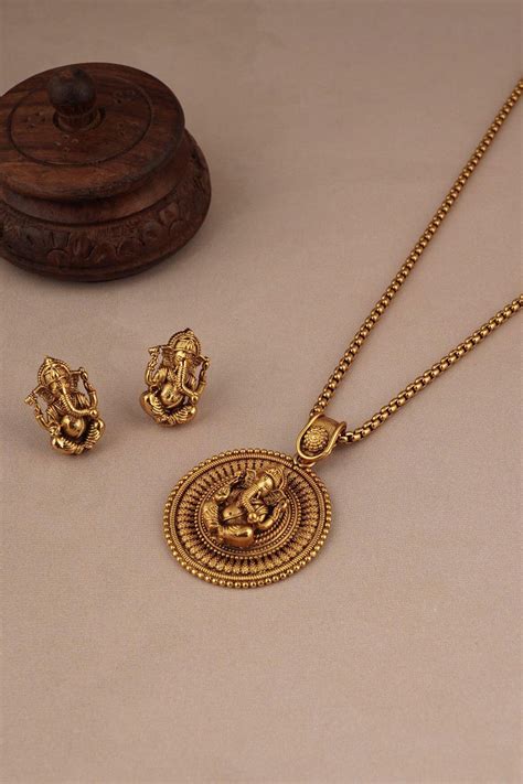 Buy Smars Jewelry Lord Ganesha Carved Pendant Necklace Jewellery Set