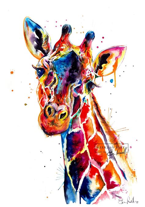 Colorful Giraffe Watercolor Painting Print Of Original Giraffe Art Free