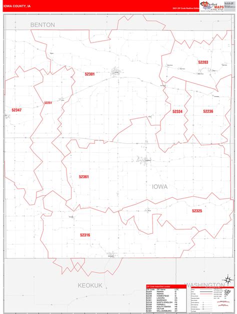 Iowa County Ia Zip Code Wall Map Red Line Style By Marketmaps