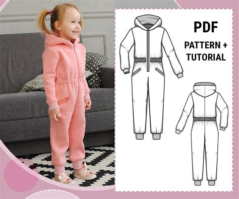 Kids Hooded Zip Up Jumpsuit Sewing Pattern Pdf Sewing Etsy In 2020