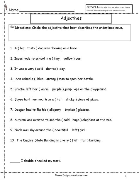 Adjectiver Worksheet Th Grade