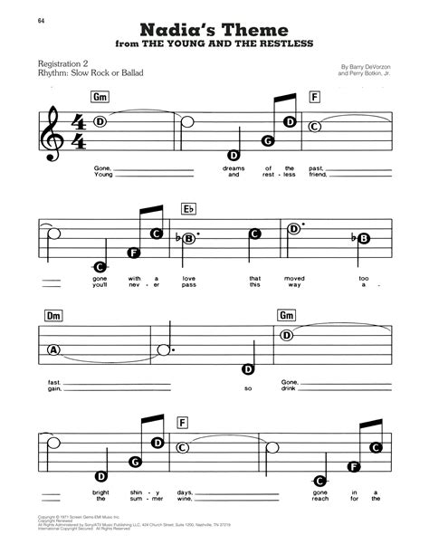 Barry Devorzon And Perry Botkin Jr Nadias Theme From The Young And The Restless Sheet Music