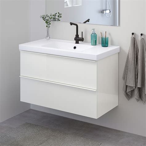 Godmorgon Odensvik Bathroom Vanity High Gloss WhitelundskÄr Faucet