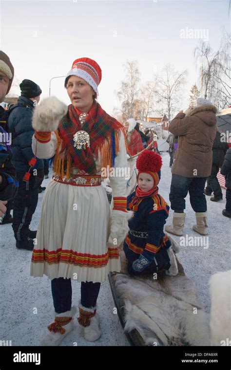 Same Laplander In Folk Costume Traditional Dress At Jokkmokk Fair