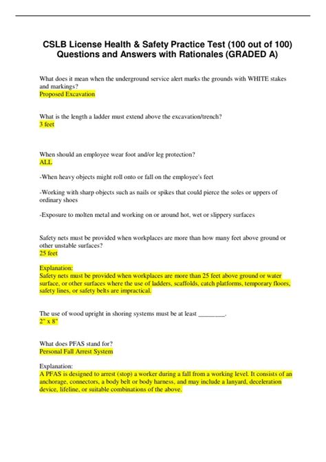 CSLB License Health & Safety Practice Test (100 out of 100) Questions