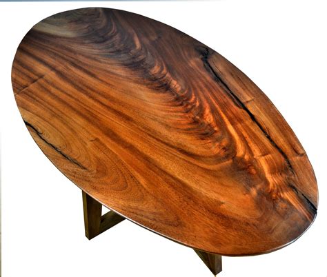 Oval Shaped Coffee Table African Mahogany With Walnut Cross Patterned