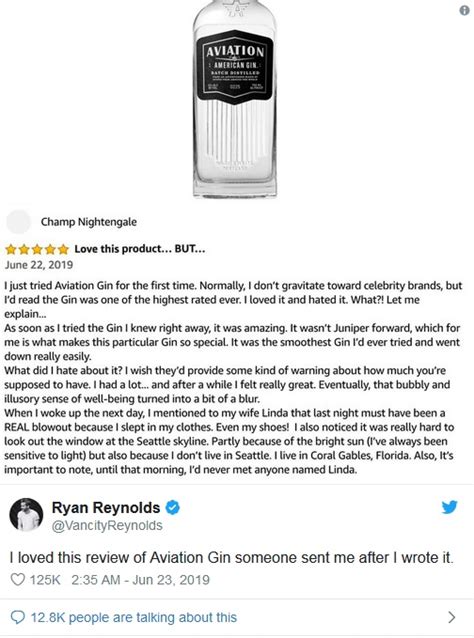 ryan reynolds writes funny fake amazon review for his gin fun