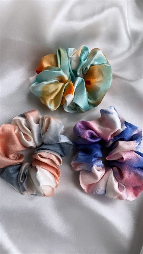 Set Of 3 Tie Dye Hair Scrunchies Scrunchie Set Silk Satin Etsy