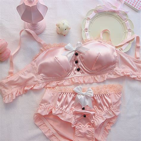 pink satin vintage style coquette lingerie set retro satin underwear