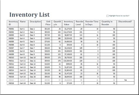 Excel Inventory Sheet Template Word Excel Templates